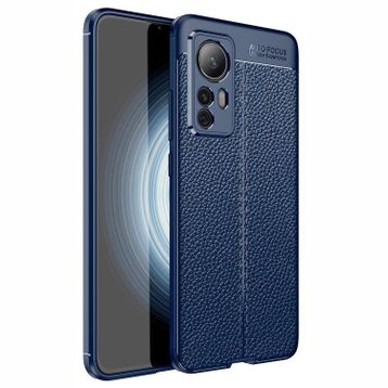 Teleplus Xiaomi 12T Kamera Korumalı Deri Dokulu Silikon Lacivert Kılıf