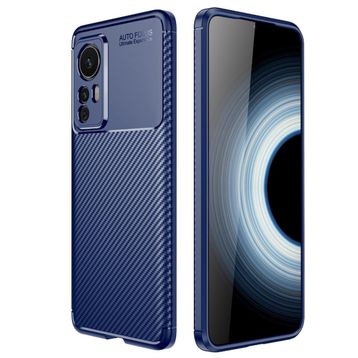 Teleplus Xiaomi 12T Pro Kamera Korumalı Negro Karbon Dokulu Silikon Nano Ekran Koruyucu Lacivert Kılıf