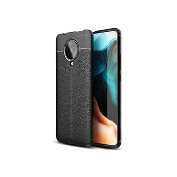 Teleplus Xiaomi Poco F2 Pro Deri Dokulu Siyah Nano Ekran Koruyucu Silikon Cep Telefonu Kılıf