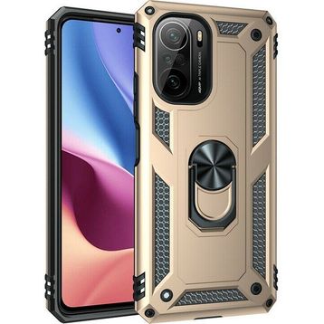 Teleplus Xiaomi Poco F3 Vega Yüzüklü Tank Gold Nano Ekran Koruyucu Silikon Cep Telefonu Kılıf