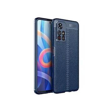 Teleplus Xiaomi Poco M4 Pro 5g Kılıf Kamera Korumalı Deri Dokulu Silikon Lacivert Nano Ekran Koruyucu