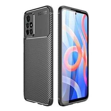 Teleplus Xiaomi Poco M4 Pro 5g Kılıf Kamera Korumalı Karbon Dokulu Silikon Siyah Nano Ekran Koruyucu