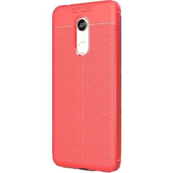 Teleplus Xiaomi Redmi 5 Plus Deri Dokulu Silikon Kırmızı Nano Ekran Koruyucu Cep Telefonu Kılıfı