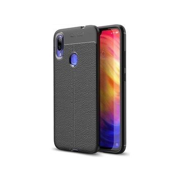 Teleplus Xiaomi Redmi Note 7 Deri Dokulu Silikon Siyah Kılıf