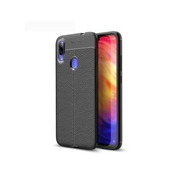 Teleplus Xiaomi Redmi Note 7 Deri Dokulu Silikon Siyah Kılıf