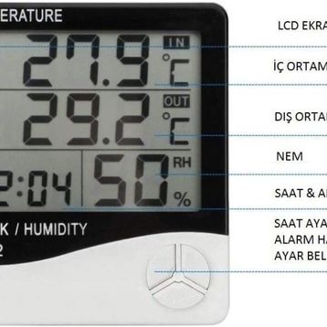 Temperature HTC-2 Problu Dijital Termometre Saat Isı Sıcaklık Nem Ölçer