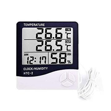 Temperature HTC-2 Problu Dijital Termometre Saat Isı Sıcaklık Nem Ölçer