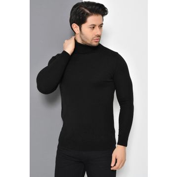 Tena Tam Balıkçı Yaka Basic Siyah Erkek Triko Kazak