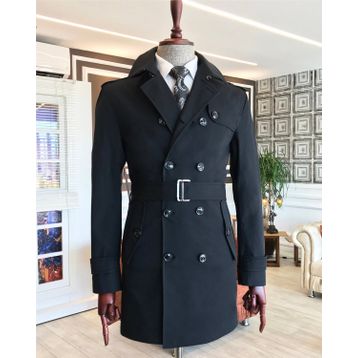 Terzi Adem T4977 Siyah Slim Fit İtalyan Kesim Erkek Trençkot