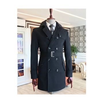 Terzi Adem T4977 Siyah Slim Fit İtalyan Kesim Erkek Trençkot