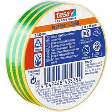 Tesa 10 mm x 15 mt Elektrik İzolasyon Yeşil & Sarı Çizgili Bant