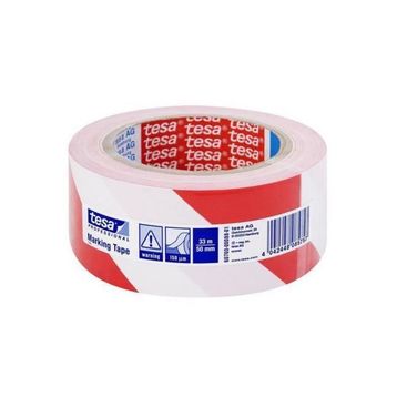 Tesa 60760 Kırmızı/Beyaz Çizgili 50mmx33m Yer İşaretleme İkaz Bandı