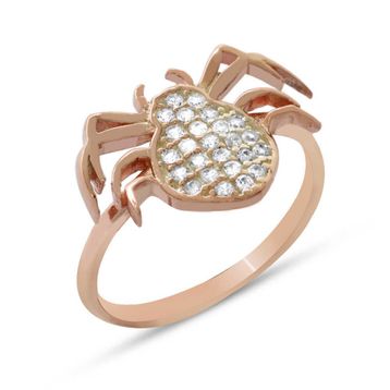 Tesbihane Zirkon Taşlı Spider Tasarım Rose Renk 925 Ayar Gümüş Kadın Yüzük