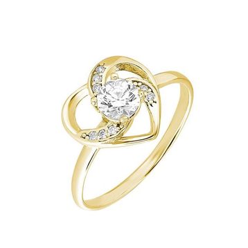 Tesbihane Zırkon Tektaşlı Kalp Tasarım Gold 925 Ayar Gümüş Yüzük