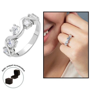 Tesbihname Starlight Diamond Pırlanta Montür Asimetrik 925 Ayar Gümüş Kadın Beştaş Yüzük