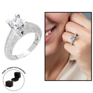 Tesbihname Starlight Diamond Pırlanta Montür Elegance 925 Ayar Gümüş Kadın Tektaş Yüzük