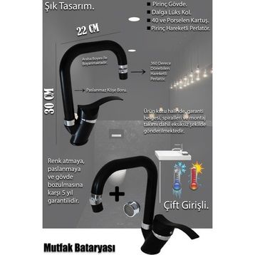 Tesitay Mutfak Lavabo Banyo Bataryası Robot Duş Takımı Siyah Armatür Banyo Seti