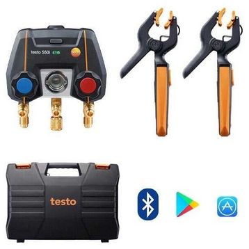 Testo 550i Uygulama Kontrollü Bluetooh ve 2 Yollu Valf Bloğuna Sahip Dijital Manifold