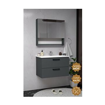 Teta Batum 65 cm Antrasit Mdf Banyo Dolabı Seti