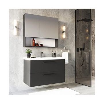 Teta Batum 80 cm Antrasit Mdf Banyo Dolabı Seti