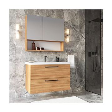 Teta Batum 80 cm Teak Mdf Banyo Dolabı Seti