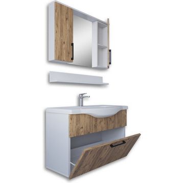 Teta Home Eko 80 cm Atlantik Çam-Beyaz MDF Banyo Dolabı Seti