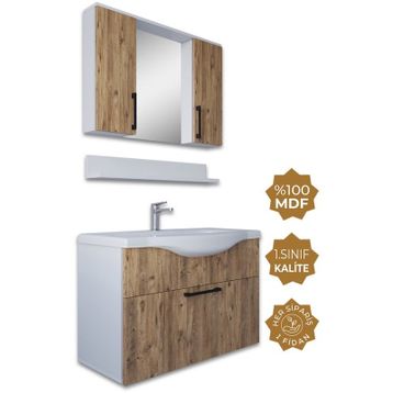 Teta Home Eko 80 cm Atlantik Çam-Beyaz MDF Banyo Dolabı Seti