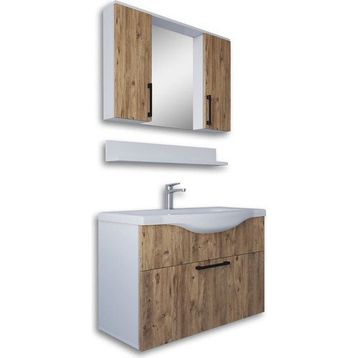 Teta Home Eko 80 cm Atlantik Çam-Beyaz MDF Banyo Dolabı Seti