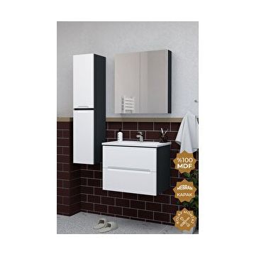 Teta Home Kopenhag 65 cm Mdf Gövde Membran Kapak Antrasit Banyo Dolabı Seti