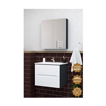 Teta Home Kopenhag 65 cm Mdf Gövde Membran Kapak Antrasit Banyo Dolabı Seti