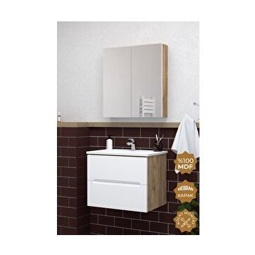 Teta Home Kopenhag 65 cm Mdf Gövde Membran Kapak Meşe Banyo Dolabı Seti