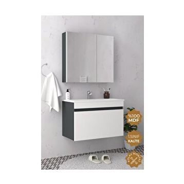 Teta Home Mersin 65 cm Mdf Antrasit Banyo Dolabı Seti