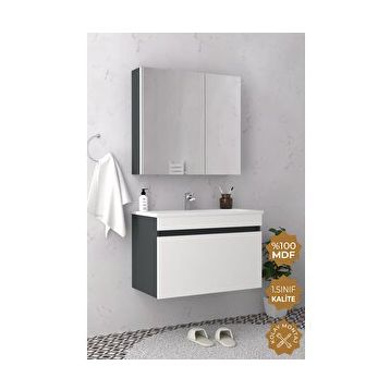 Teta Home Mersin 80 cm Mdf Antrasit Banyo Dolabı Seti