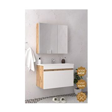 Teta Home Mersin 80 cm Meşe Mdf Banyo Dolabı Seti