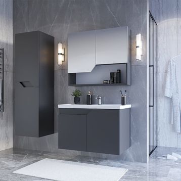 Teta Home Napoli 65 cm MDF Antrasit Banyo Dolabı Seti + Boy Dolabı