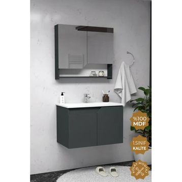 Teta Home Napoli 80 cm MDF Antrasit Banyo Dolabı Seti