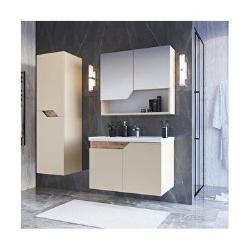Teta Home Napoli 80 cm MDF Atlantik Çam Beyaz Banyo Dolabı Seti + Boy Dolabı