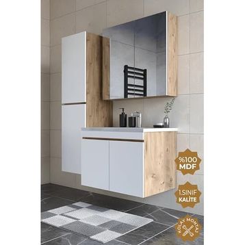 Teta Home Tokyo 65 cm Atlantik Çam - Beyaz Mdf Banyo Dolabı Seti + Boy Dolabı