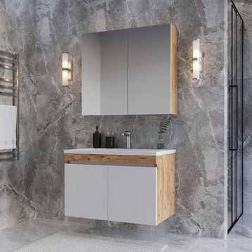 Teta Home Tokyo 65 cm Atlantik Çam-Beyaz MDF Banyo Dolabı Seti