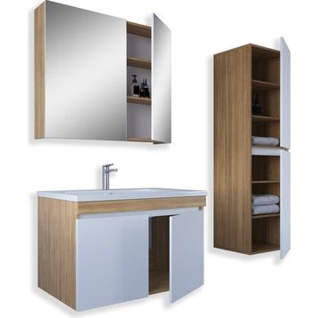 Teta Home Tokyo 65 cm Teak-Beyaz Mdf Banyo Dolabı Seti + Boy Dolabı
