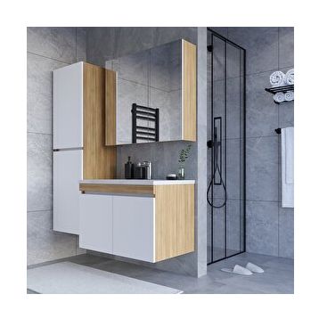 Teta Home Tokyo 65 cm Teak-Beyaz Mdf Banyo Dolabı Seti + Boy Dolabı
