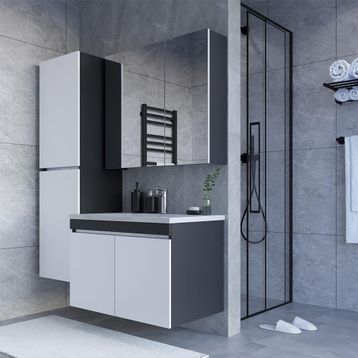 Teta Home Tokyo 80 cm Antrasit - Beyaz Mdf Banyo Dolabı Seti +Boy Dolabı