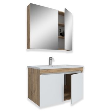 Teta Home Tokyo 80 cm Beyaz MDF Atlantik Çam Banyo Dolabı Seti