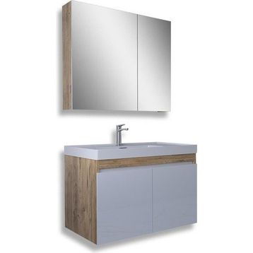 Teta Home Tokyo 80 cm Beyaz MDF Atlantik Çam Banyo Dolabı Seti