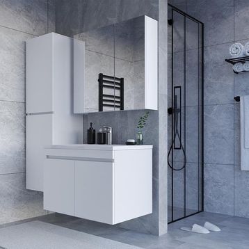 Teta Home Tokyo 80 cm Beyaz Mdf Banyo Dolabı Seti +Boy Dolabı