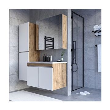 Teta Home Tokyo Atlantik Çam 80 cm MDF Banyo Dolabı Seti