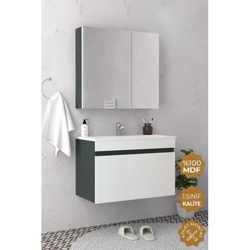 Teta Mersin 65 cm Antrasit Beyaz Mdf Banyo Dolabı Seti