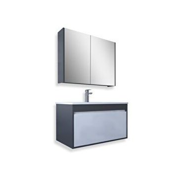 Teta Mersin 65 cm Antrasit Beyaz Mdf Banyo Dolabı Seti
