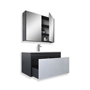 Teta Mersin 65 cm Antrasit Beyaz Mdf Banyo Dolabı Seti