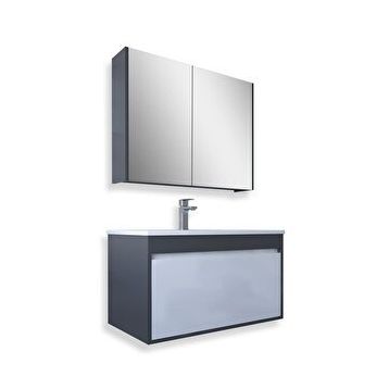 Teta Mersin 65 cm Antrasit Beyaz Mdf Banyo Dolabı Seti